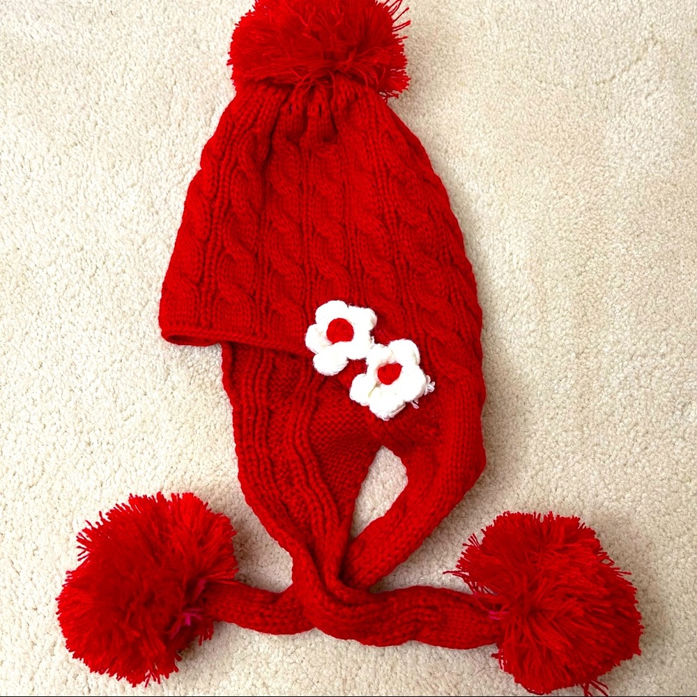 Toddler Girl Knitted Hat Flowers